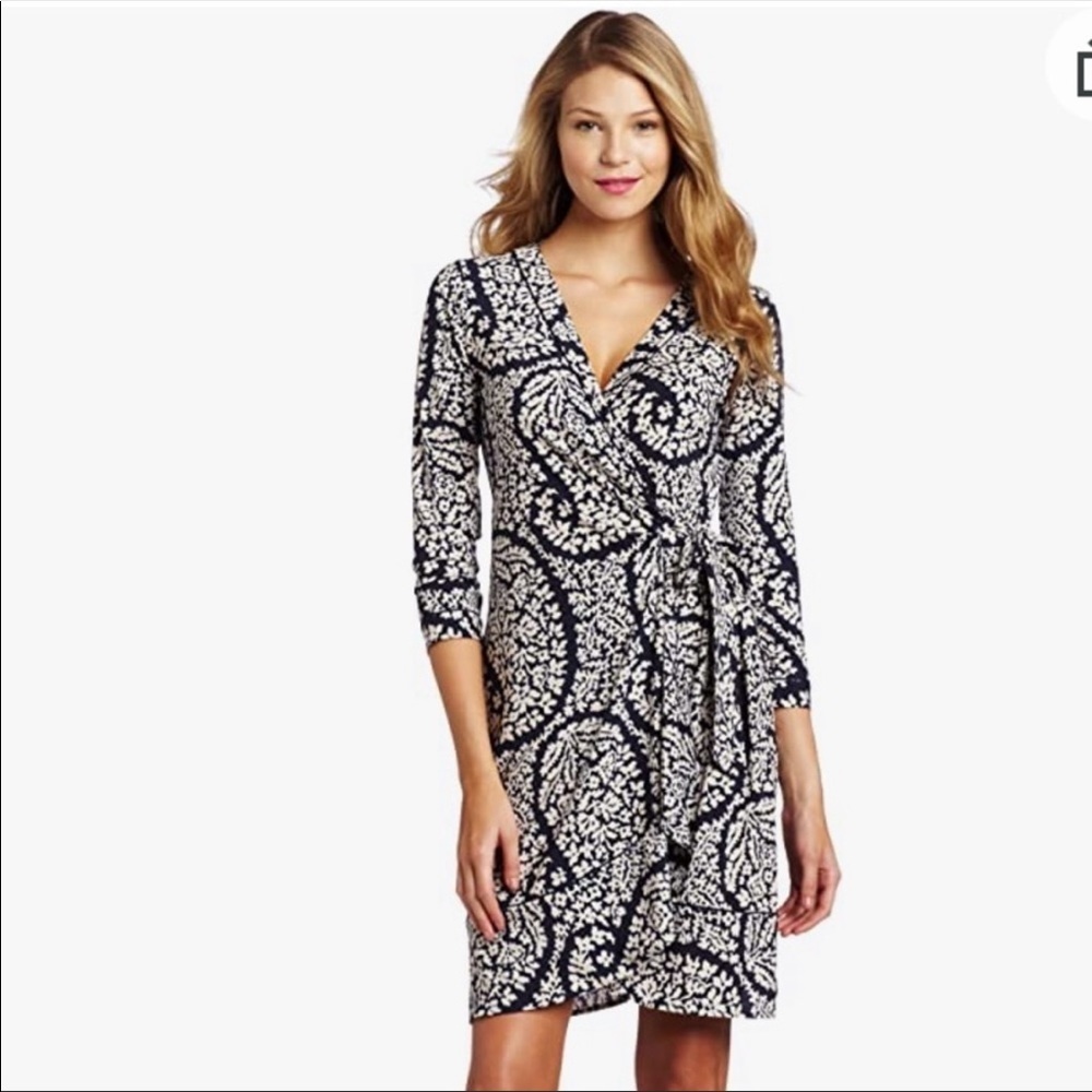 Wrap Dress in Navy and White Floral Print